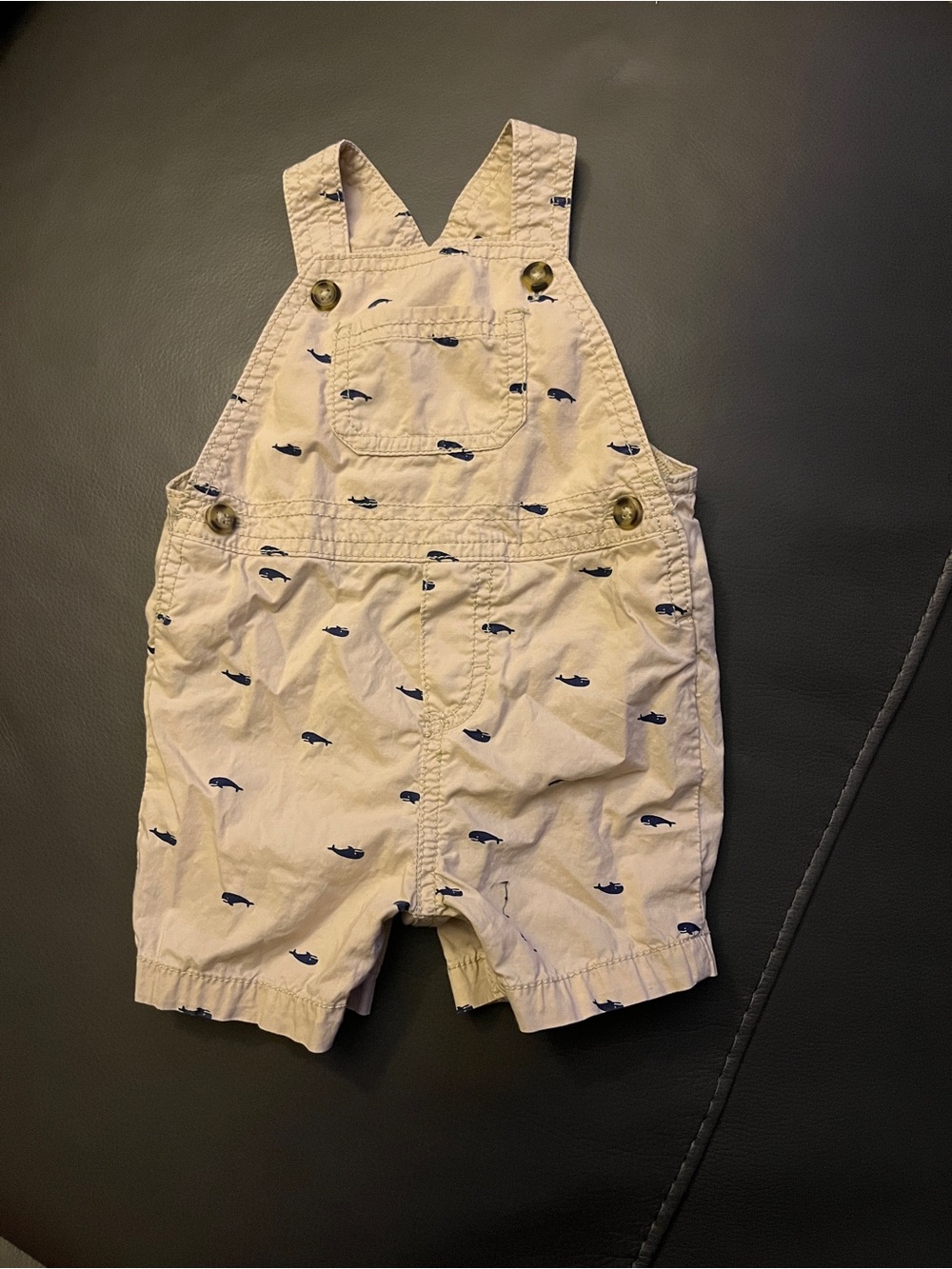 Carter's Cream Overalls with Navy Whale Motif